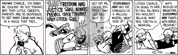 Calvin and Hobbes - Wednesday April 17, 2024 Comic Strip