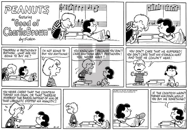 Peanuts on Sunday December 15, 1974 Comic Strip