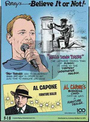Ripley's Believe It or Not on Monday March 18, 2019 Comic Strip