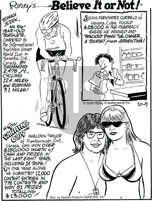 Ripley's Believe It or Not on Monday October 9, 2000 Comic Strip