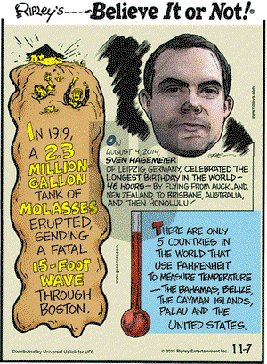 Ripley's Believe It or Not on Saturday November 7, 2015 Comic Strip