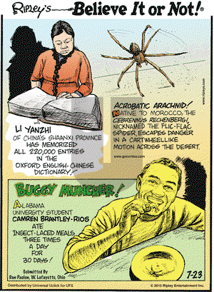 Ripley's Believe It or Not on Thursday July 23, 2015 Comic Strip