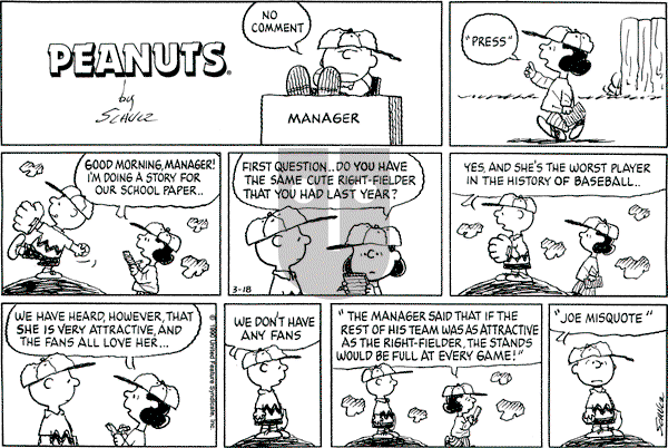 Peanuts - Sunday March 18, 1990 Comic Strip