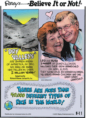 Ripley's Believe It or Not on Tuesday August 11, 2015 Comic Strip
