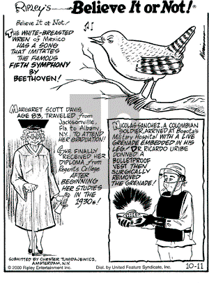 Ripley's Believe It or Not on Wednesday October 11, 2000 Comic Strip