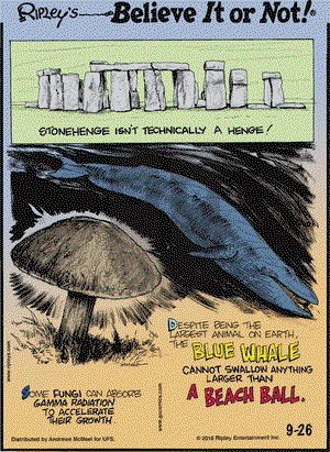 Ripley's Believe It or Not on Wednesday September 26, 2018 Comic Strip