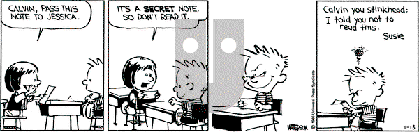 Calvin and Hobbes on Monday January 13, 1986 Comic Strip