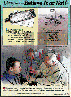 Ripley's Believe It or Not on Tuesday April 3, 2018 Comic Strip