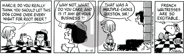 Peanuts - Monday April 15, 1991 Comic Strip