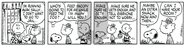 Peanuts on Monday March 7, 1977 Comic Strip