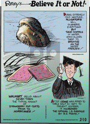 Ripley's Believe It or Not on Saturday February 10, 2018 Comic Strip