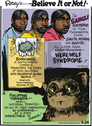 Ripley's Believe It or Not on Tuesday April 24, 2012 Comic Strip