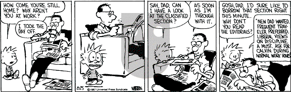 Calvin and Hobbes - Tuesday August 25, 1987 Comic Strip