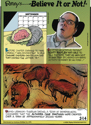 Ripley's Believe It or Not on Friday February 14, 2020 Comic Strip