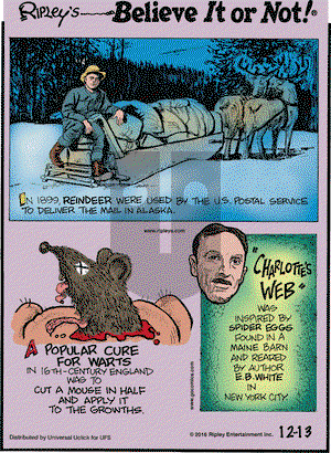 Ripley's Believe It or Not on Tuesday December 13, 2016 Comic Strip