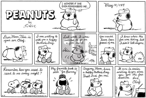 Peanuts on Sunday May 14, 1989 Comic Strip