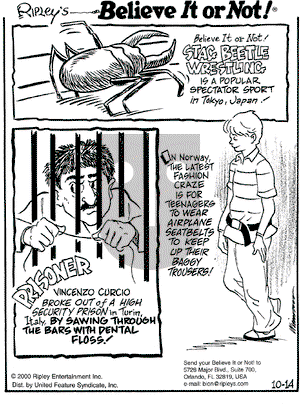 Ripley's Believe It or Not on Saturday October 14, 2000 Comic Strip