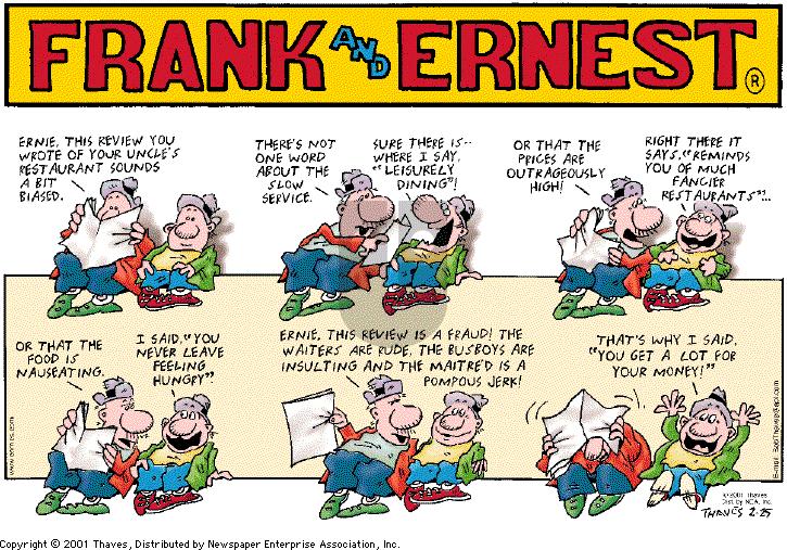 Frank and Ernest on Sunday February 25, 2001 Comic Strip