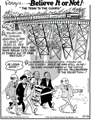 Ripley's Believe It or Not on Monday October 16, 2000 Comic Strip