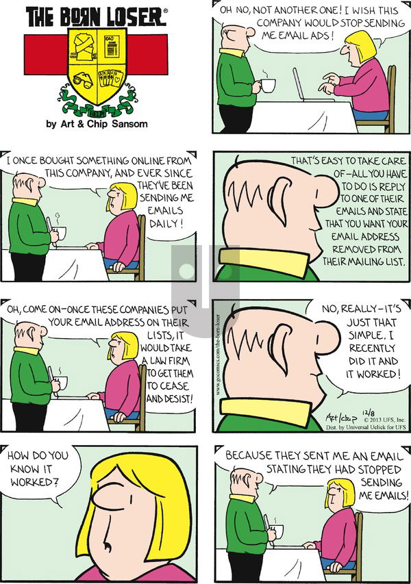 The Born Loser on Sunday December 8, 2013 Comic Strip