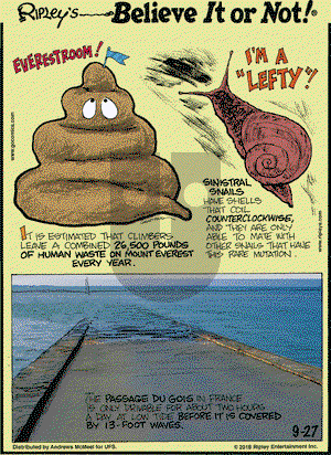 Ripley's Believe It or Not on Thursday September 27, 2018 Comic Strip