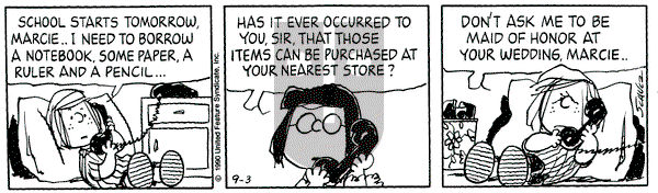 Peanuts on Monday September 3, 1990 Comic Strip