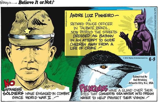 Ripley's Believe It or Not on Sunday June 3, 2012 Comic Strip