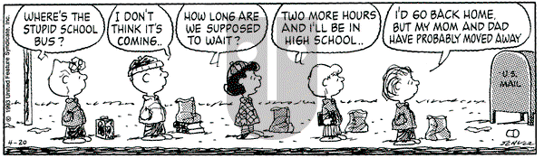 Peanuts - Tuesday April 20, 1993 Comic Strip