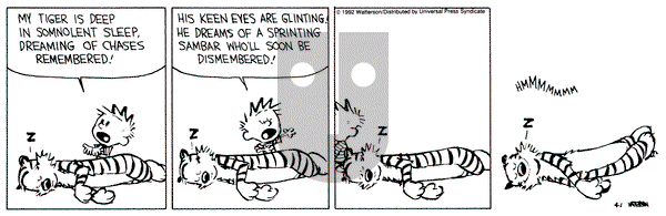 Calvin and Hobbes on Wednesday April 1, 1992 Comic Strip