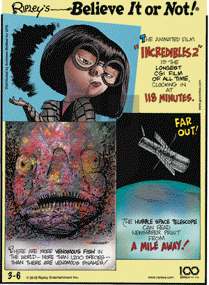 Ripley's Believe It or Not on Wednesday March 6, 2019 Comic Strip