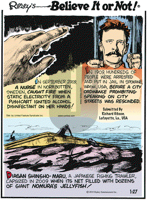 Ripley's Believe It or Not on Wednesday January 27, 2010 Comic Strip
