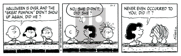 Peanuts on Friday November 1, 1991 Comic Strip