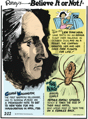 Ripley's Believe It or Not on Monday February 22, 2010 Comic Strip