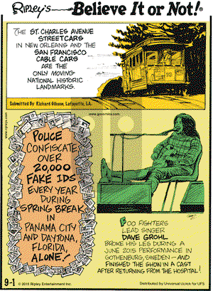 Ripley's Believe It or Not on Tuesday September 1, 2015 Comic Strip
