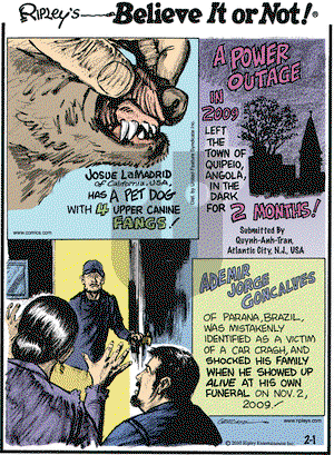 Ripley's Believe It or Not on Monday February 1, 2010 Comic Strip