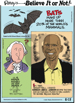 Ripley's Believe It or Not on Tuesday June 15, 2021 Comic Strip