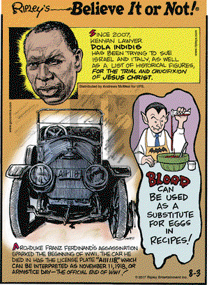 Ripley's Believe It or Not on Thursday August 3, 2017 Comic Strip