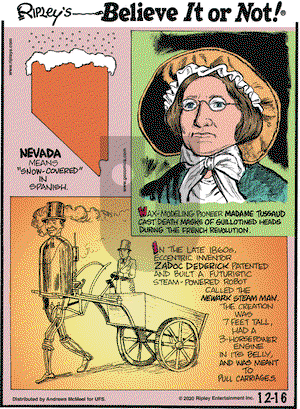 Ripley's Believe It or Not on Wednesday December 16, 2020 Comic Strip