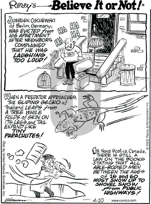 Ripley's Believe It or Not on Wednesday April 10, 2002 Comic Strip