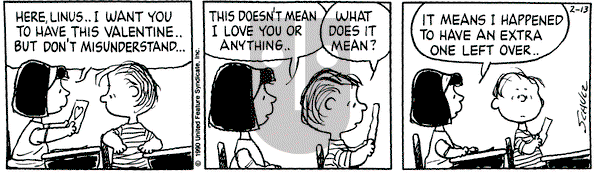 Peanuts on Tuesday February 13, 1990 Comic Strip