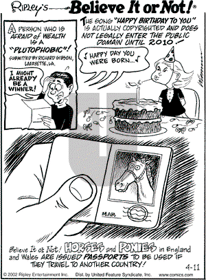 Ripley's Believe It or Not on Thursday April 11, 2002 Comic Strip