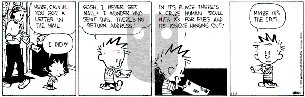 Calvin and Hobbes - Monday November 5, 2012 Comic Strip