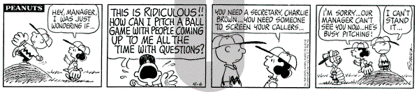 Peanuts on Friday April 6, 1973 Comic Strip