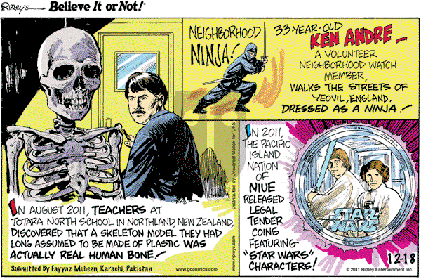 Ripley's Believe It or Not on Sunday December 18, 2011 Comic Strip