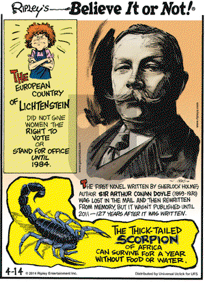 Ripley's Believe It or Not on Monday April 14, 2014 Comic Strip