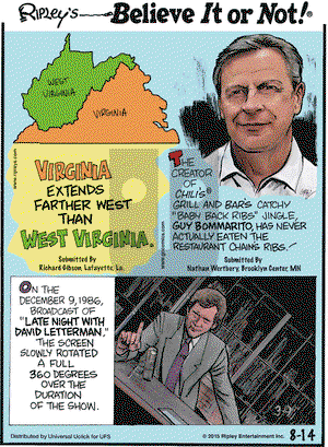Ripley's Believe It or Not on Friday August 14, 2015 Comic Strip