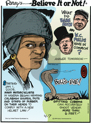 Ripley's Believe It or Not on Tuesday April 7, 2009 Comic Strip