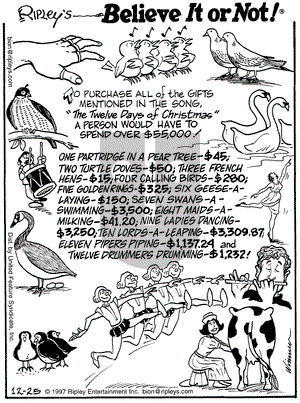 Ripley's Believe It or Not on Thursday December 25, 1997 Comic Strip