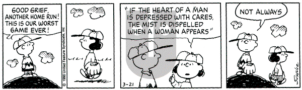 Peanuts on Wednesday March 21, 1990 Comic Strip