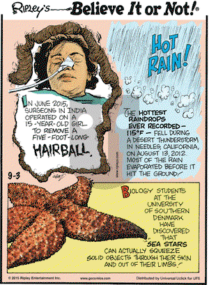 Ripley's Believe It or Not on Thursday September 3, 2015 Comic Strip